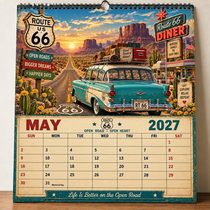 2027 Route 66 Road Trip Calendar – Vintage Mother Road Americana Wall Calendar