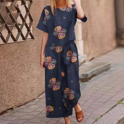 Women's Loose Print Top ＆ Pants 2-Piece Set