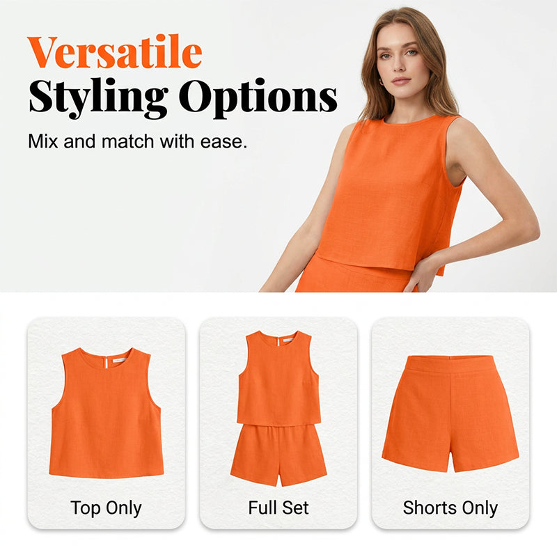 Women's Solid-Color Casual Sleeveless Top and Shorts Set