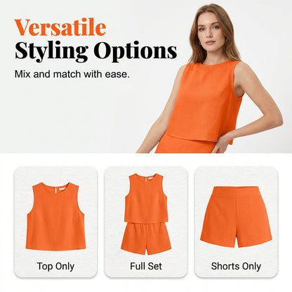 Women's Solid-Color Casual Sleeveless Top and Shorts Set