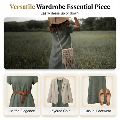 Women's Casual Cotton Linen Dress with Pockets