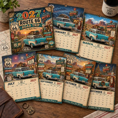 2027 Route 66 Road Trip Calendar – Vintage Mother Road Americana Wall Calendar