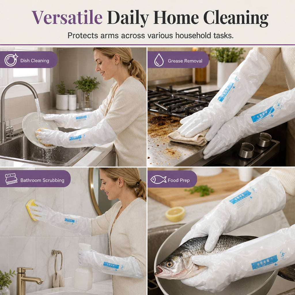 ⏳ 50% OFF! ✨ Disposable Long-Cuff Cleaning Gloves – Extended Sleeve Coverage for Splash-Prone Chores, Lightweight Film Construction, Gathered Cuff Fit & Lower-Forearm Protection – 20/50/100 Pack 🧤