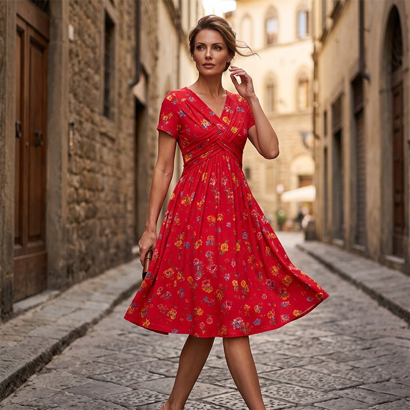 💃Limited-Time 50% OFF 🛍️Women's V-Neck Floral Print Dress with Twist Waist