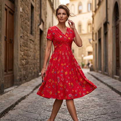 💃Limited-Time 50% OFF 🛍️Women's V-Neck Floral Print Dress with Twist Waist