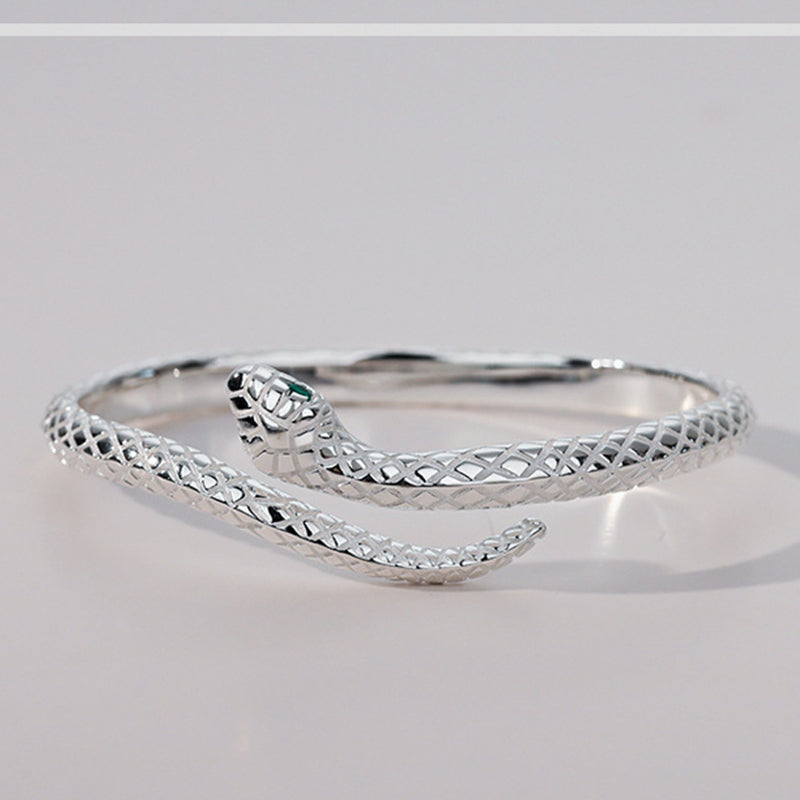 🎉 LIMITED TIME 50% OFF! 🐍 Vintage Snake Bangle Bracelet – Adjustable Open Cuff with Textured Scale Details & Green Eye Accents ✨