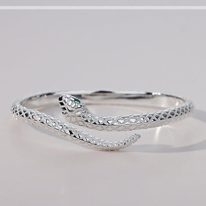 🎉 LIMITED TIME 50% OFF! 🐍 Vintage Snake Bangle Bracelet – Adjustable Open Cuff with Textured Scale Details & Green Eye Accents ✨