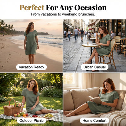 Women's Casual Cotton Linen Dress with Pockets