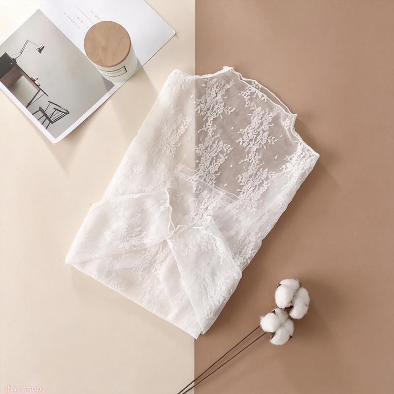 ✨ Elegant Lace Mesh Long-Sleeve Top – Women's Stretchy Breathable Innerwear, Lightweight & Soft for Spring-Autumn-Winter Layering