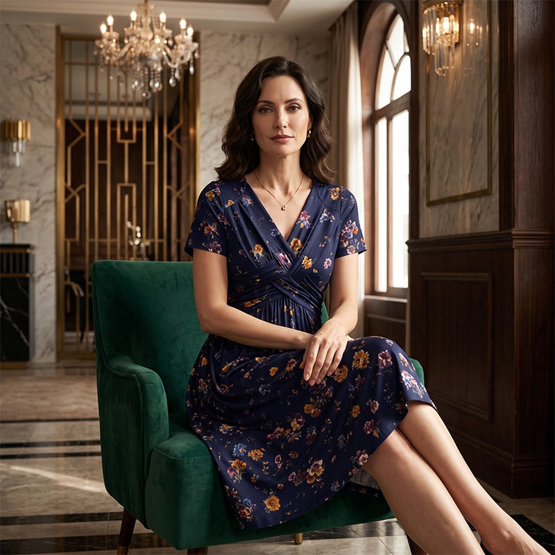 💃Limited-Time 50% OFF 🛍️Women's V-Neck Floral Print Dress with Twist Waist