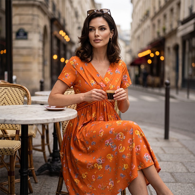 💃Limited-Time 50% OFF 🛍️Women's V-Neck Floral Print Dress with Twist Waist