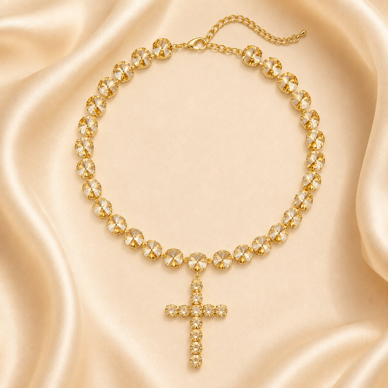 Colorful Zircon Layered Cross Necklace – Trendy Tassel Pendant Jewelry for Women