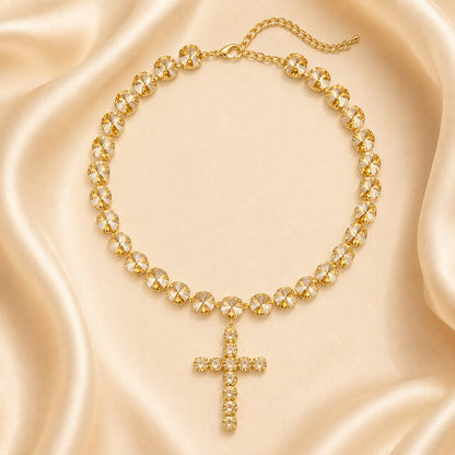 Colorful Zircon Layered Cross Necklace – Trendy Tassel Pendant Jewelry for Women