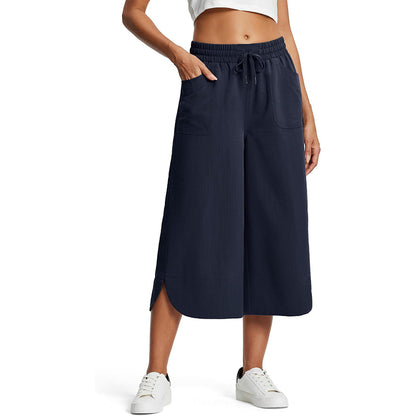 Women's Solid-Color Loose-Fit Cropped Pants