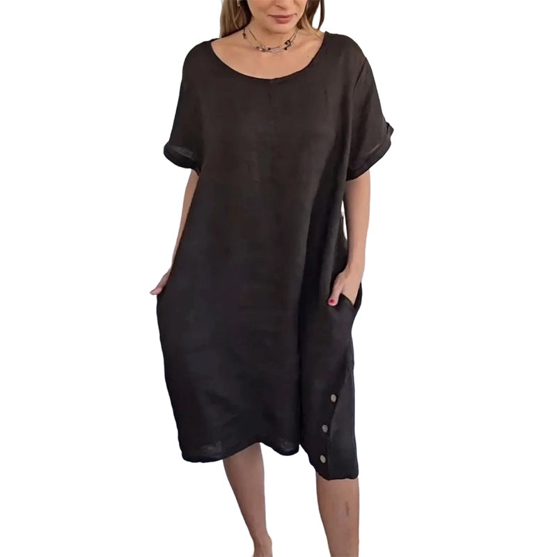 Women's Casual Cotton Linen Dress with Pockets
