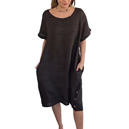 Women's Casual Cotton Linen Dress with Pockets