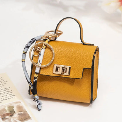 Mini Square Bag Pendant Keychain - High Quality Leather with Colorful Strap, Cute Car Keychain & Bag Charm Accessory