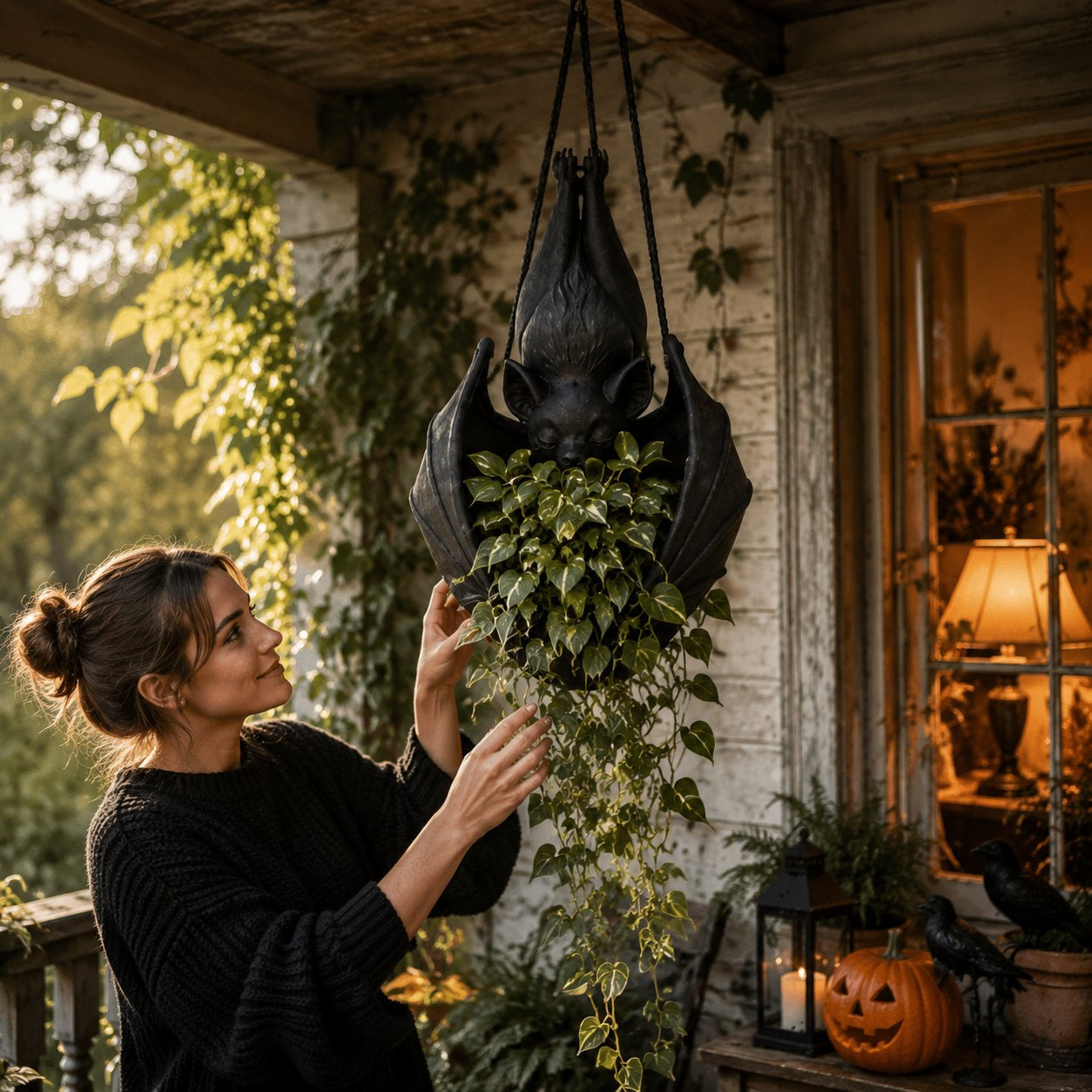 🦇 Hanging Bat Plant Pot🎃Spooky Garden Decor Planter