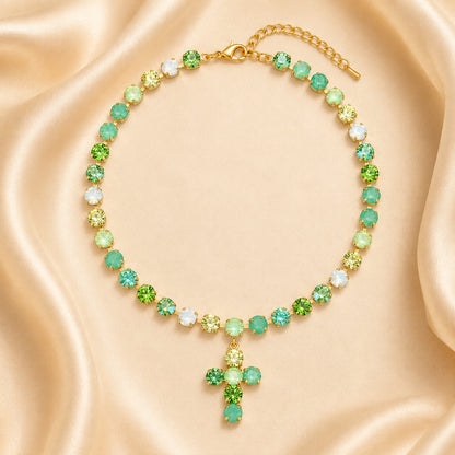 Colorful Zircon Layered Cross Necklace – Trendy Tassel Pendant Jewelry for Women