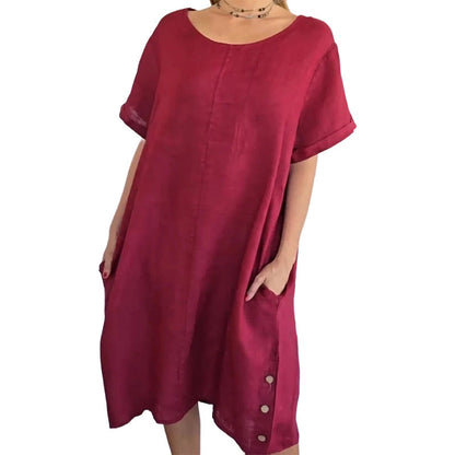 Women's Casual Cotton Linen Dress with Pockets