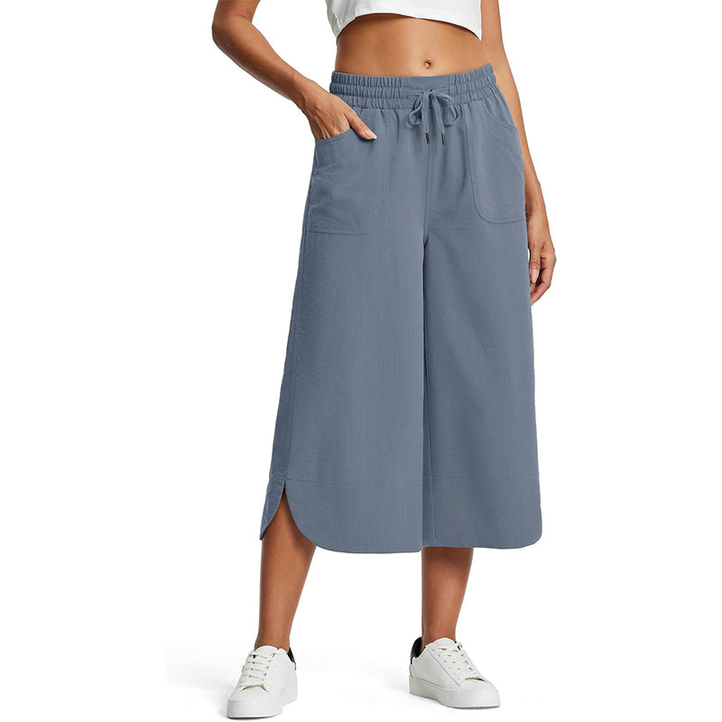 Women's Solid-Color Loose-Fit Cropped Pants