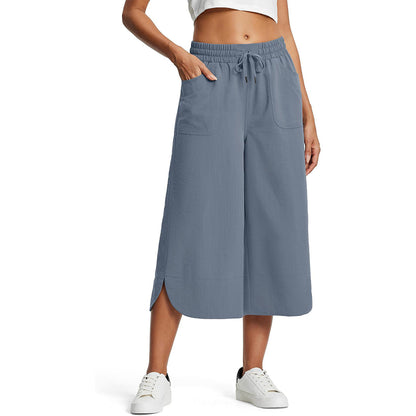 Women's Solid-Color Loose-Fit Cropped Pants