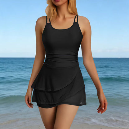 👙 50% OFF! 🌺 Double Strap Ruched Skirted Swimsuit – Tummy Control, Secure Support, Quick-Dry ✨