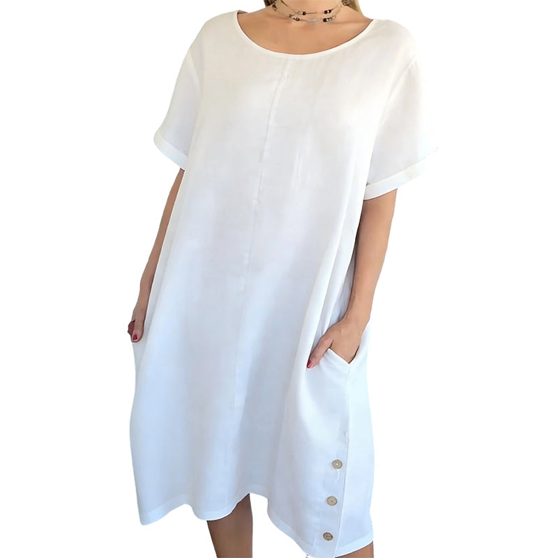 Women's Casual Cotton Linen Dress with Pockets