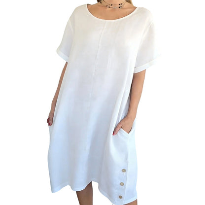 Women's Casual Cotton Linen Dress with Pockets