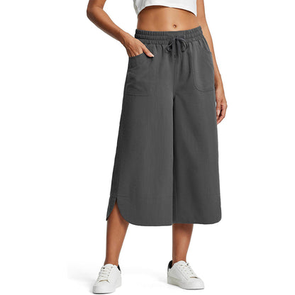 Women's Solid-Color Loose-Fit Cropped Pants
