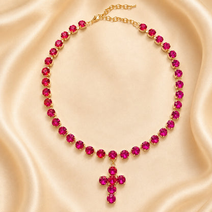 Colorful Zircon Layered Cross Necklace – Trendy Tassel Pendant Jewelry for Women