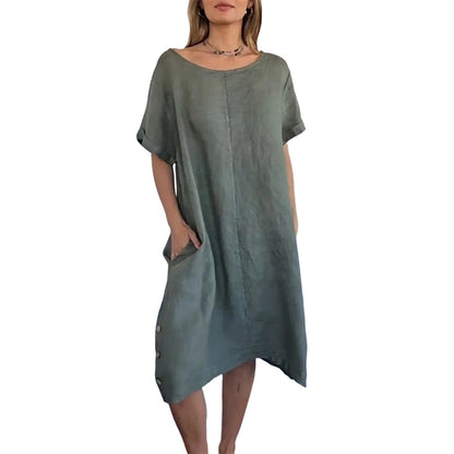 Women's Casual Cotton Linen Dress with Pockets