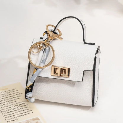 Mini Square Bag Pendant Keychain - High Quality Leather with Colorful Strap, Cute Car Keychain & Bag Charm Accessory