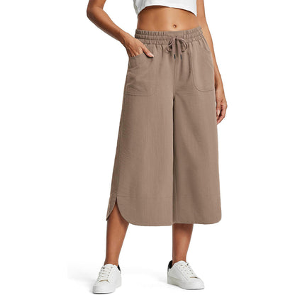 Women's Solid-Color Loose-Fit Cropped Pants