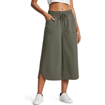 Women's Solid-Color Loose-Fit Cropped Pants