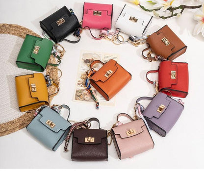 Mini Square Bag Pendant Keychain - High Quality Leather with Colorful Strap, Cute Car Keychain & Bag Charm Accessory