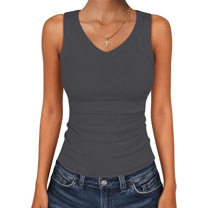 Women's V-Neck Ribbed Knit Tank Top