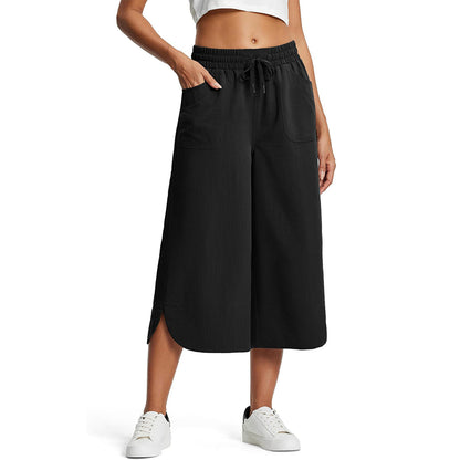 Women's Solid-Color Loose-Fit Cropped Pants