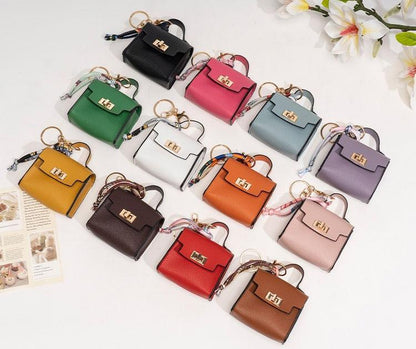 Mini Square Bag Pendant Keychain - High Quality Leather with Colorful Strap, Cute Car Keychain & Bag Charm Accessory
