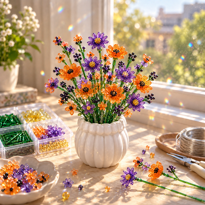 ⏳ Last Day 49% OFF –🌼✨DIY Beaded Wildflower Bouquet Kit – Handmade Crystal Flower Craft Set🌸✨