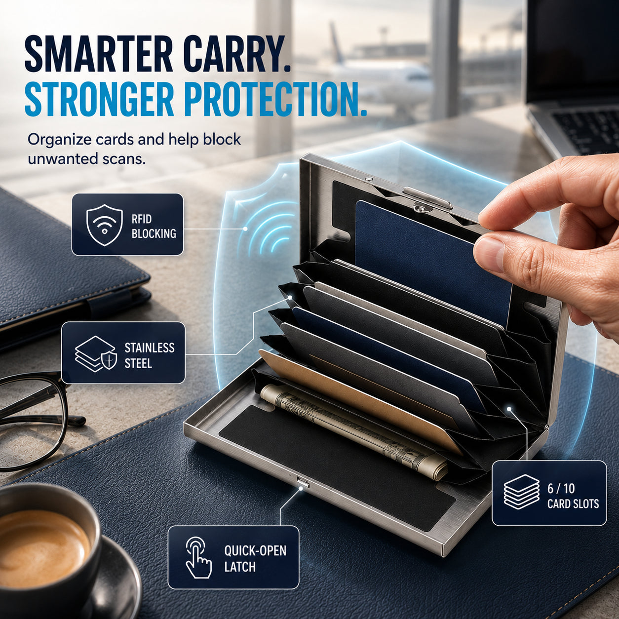 RFID-Blocking Stainless Steel Card Wallet – Organized, Secure & Pocket-Ready 🔒