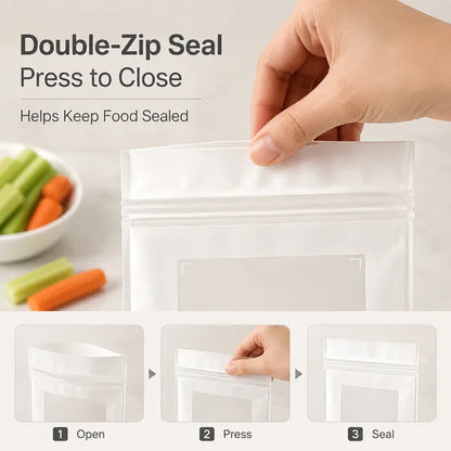 🥬100/200PCS Reusable Long Food Storage Bags, Double-Zip Seal Freshness Bags for Kitchen