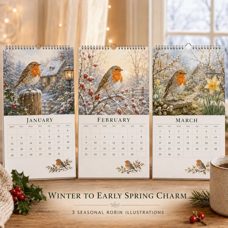2027 Robin Seasons Calendar – Countryside Garden Bird Wall Calendar & Gift for Bird Lovers