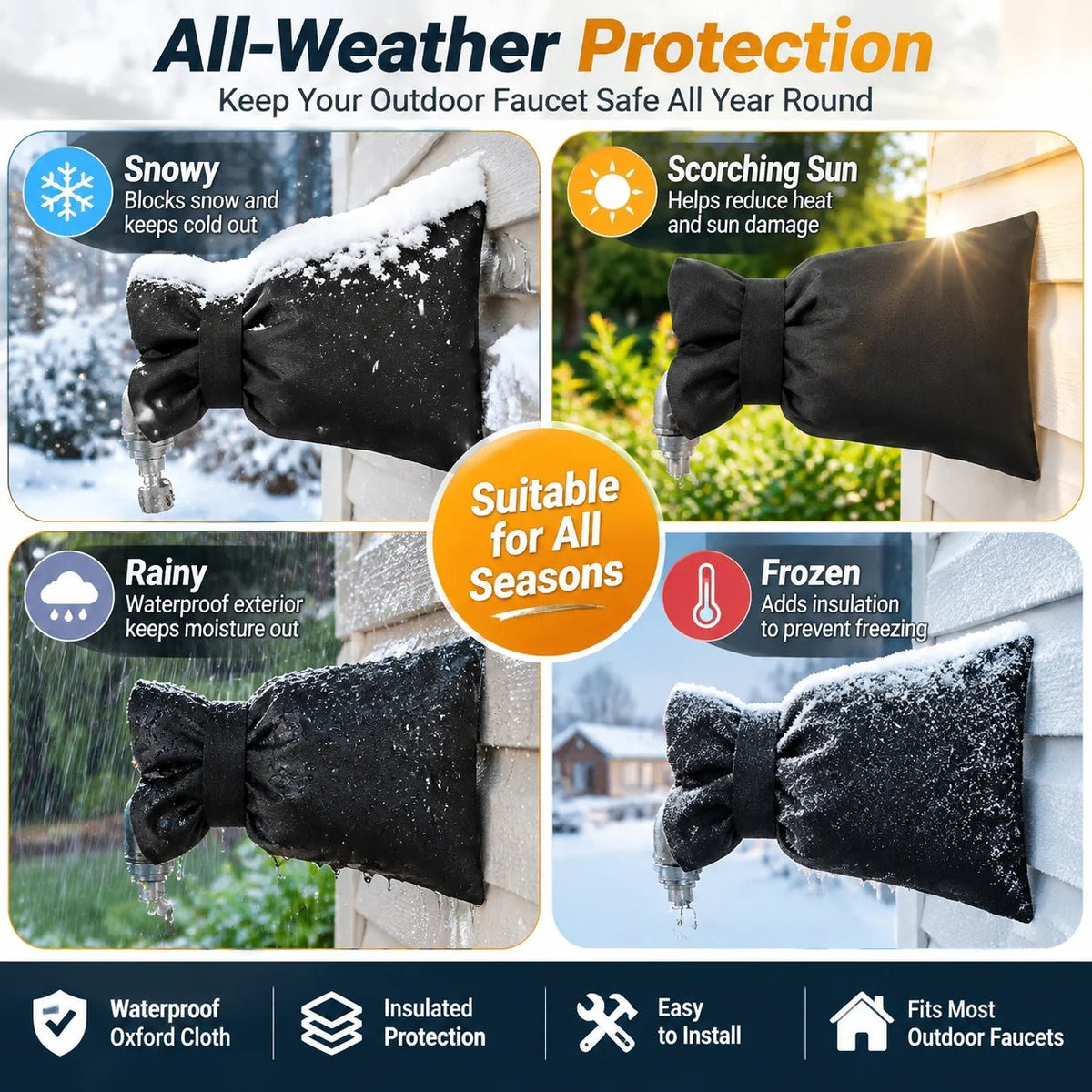❄️ Outdoor Faucet Cover | Winter Freeze Protection Insulated Spigot Protector