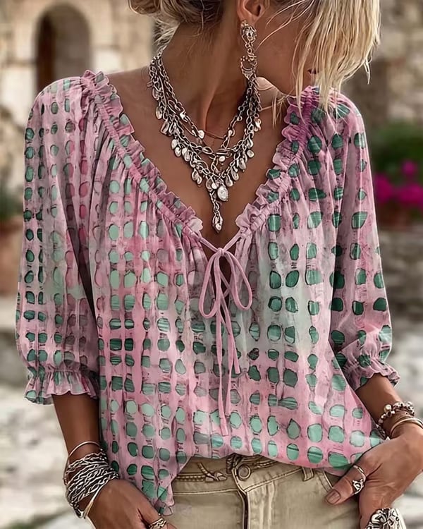 Polka Dot Lace Up Blouse