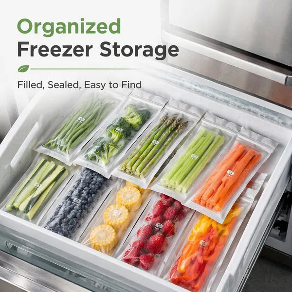 🥬100/200PCS Reusable Long Food Storage Bags, Double-Zip Seal Freshness Bags for Kitchen