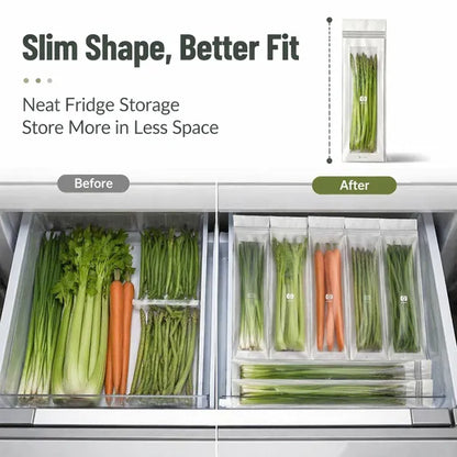 🥬100/200PCS Reusable Long Food Storage Bags, Double-Zip Seal Freshness Bags for Kitchen