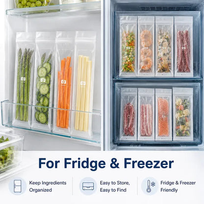 🥬100/200PCS Reusable Long Food Storage Bags, Double-Zip Seal Freshness Bags for Kitchen