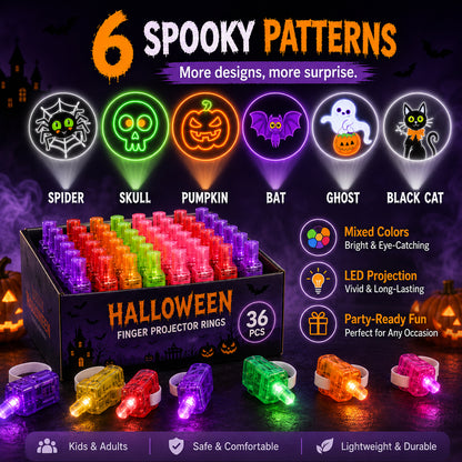 Halloween Finger Projector Rings – 36 PCS LED Light-Up Party Favors | Family Fun, Friend Gatherings & Trick-or-Treat