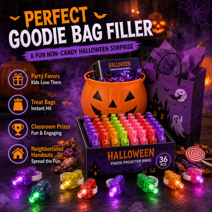 Halloween Finger Projector Rings – 36 PCS LED Light-Up Party Favors | Family Fun, Friend Gatherings & Trick-or-Treat